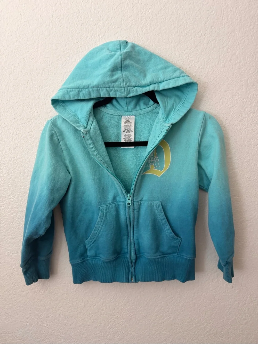 Disney Teal Ombre Zip Hoodie with Yellow 'D' Chest Logo